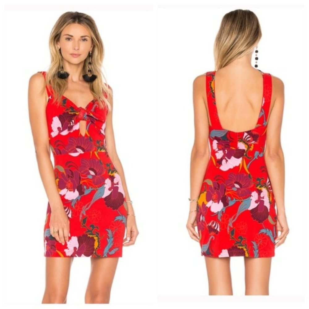 Free People Sweet Cherry Red Floral Print Bodycon Mini Dress Size Small